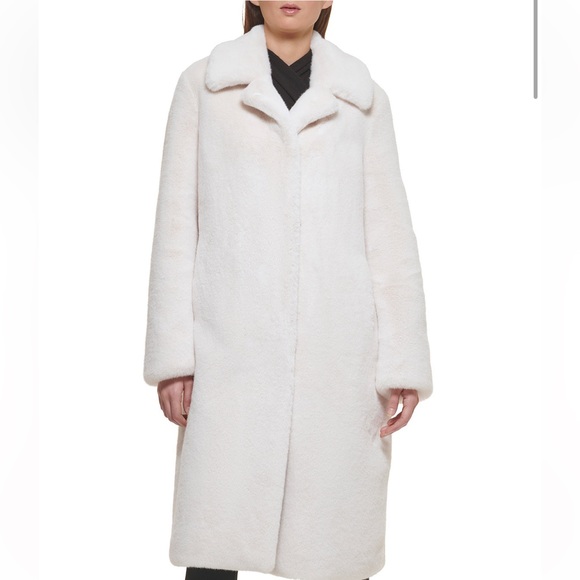 BEAUTIFUL Donna Karan faux fur long coat - Picture 2 of 2